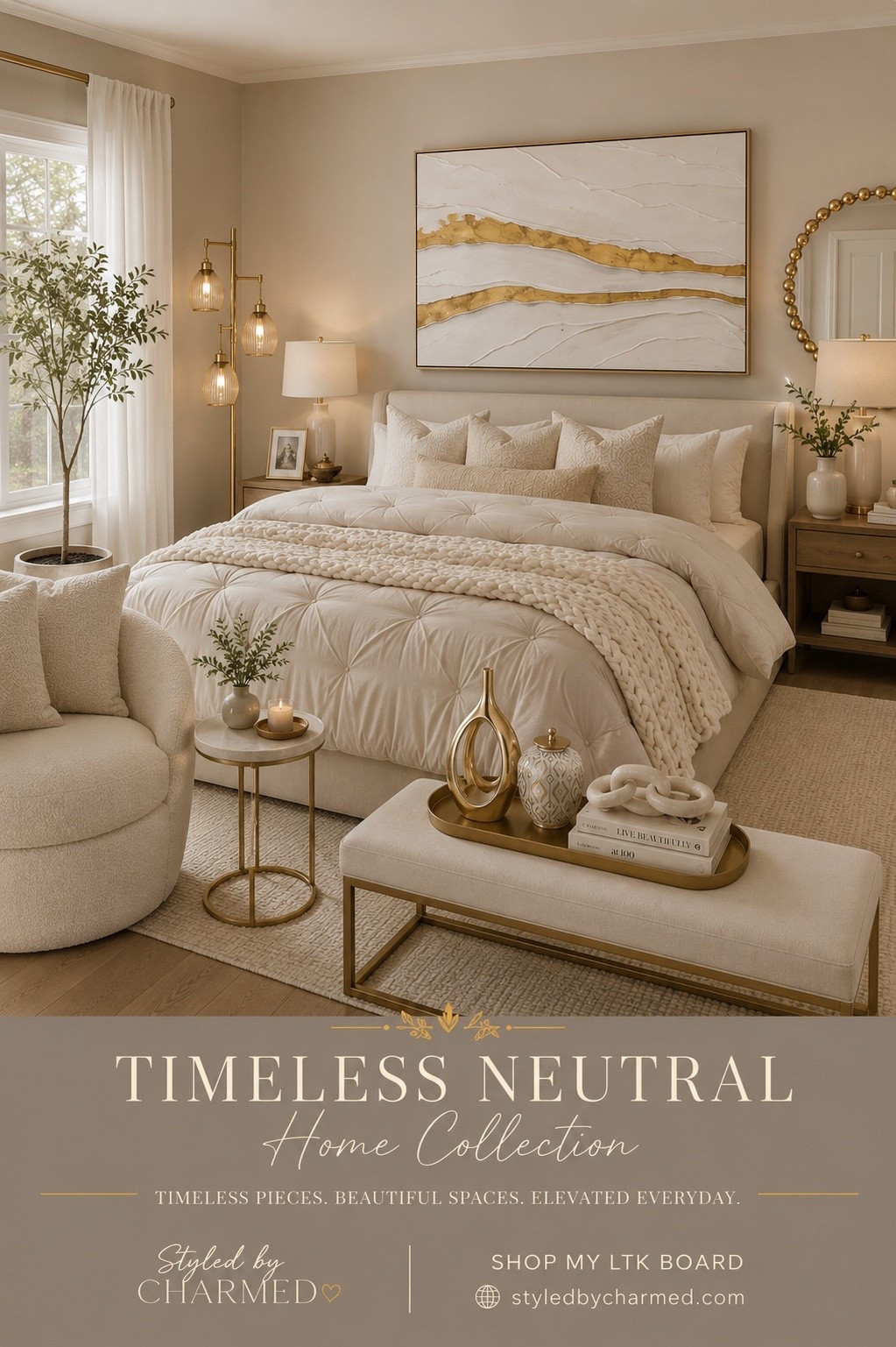 Soft neutrals + warm gold accents will forever have my heart 🤍✨

This space feels calm, elevated, and expensive without doing too much. The layered textures, cozy lighting, and timeless pieces are exactly how you make a room feel finished.

Shop the full look on my LTK 🤎
#neutralhome #bedroominspo #cozyhome #luxurydecor #StyledByCharmed

#LTKU #LTKHome #LTKSaleAlert