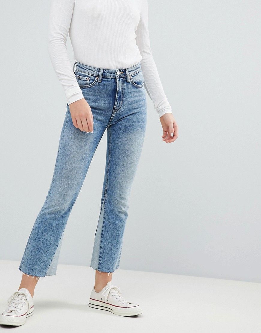 Weekday High Waist Crop Jeans With Hem Insert - Blue | ASOS US