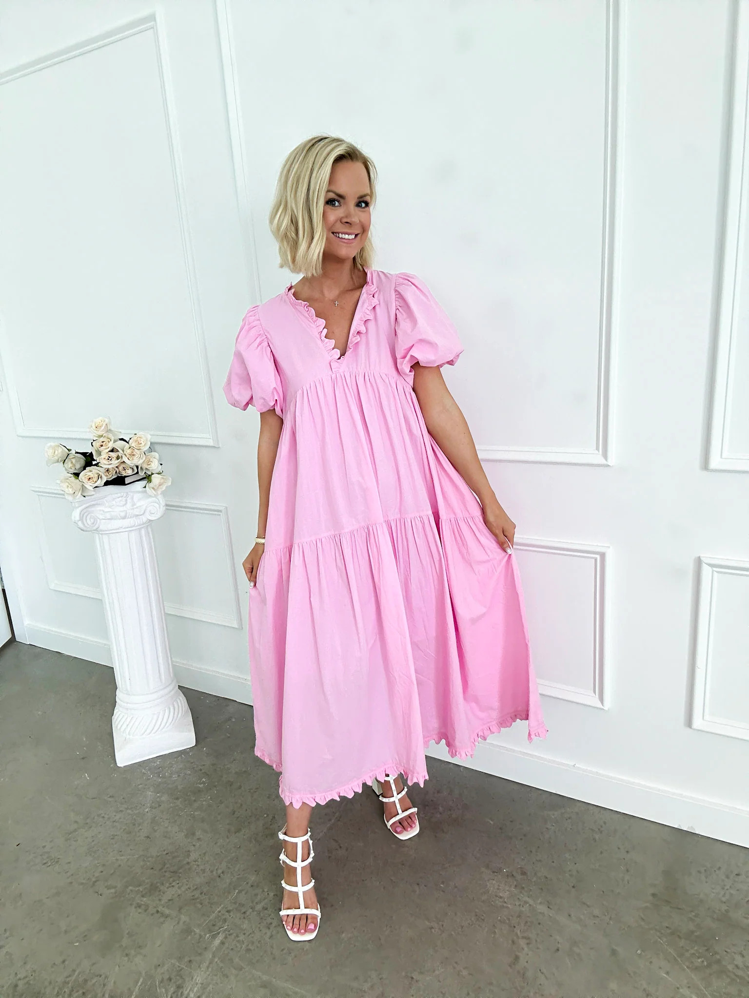 Barbie Dreamland Pink Scallop Midi Dress | Flourish in Frills