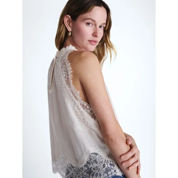 Scoop Women’s and Women's Plus Lace Trim Halter Top, Sizes XS-4X | Walmart (US)