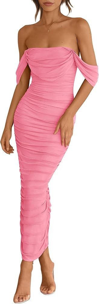 PRETTYGARDEN Womens Summer Off The Shoulder Dress Ruched Bodycon Sleeveless Split Cocktail Party ... | Amazon (US)