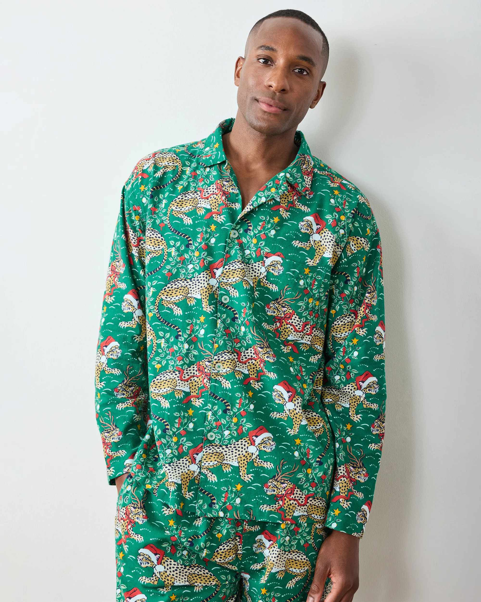 Very Merry Bagheera - Men's Lightweight Flannel Long PJ Set - Mistleto | Printfresh