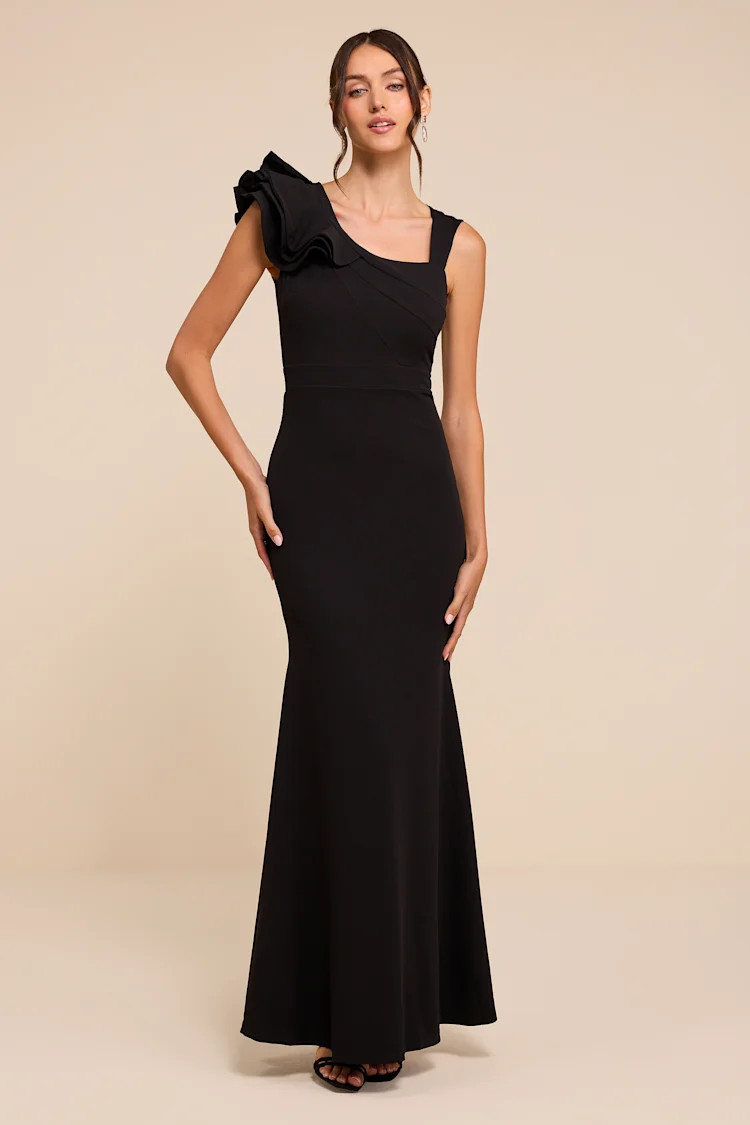 Lucette Black Sleeveless Ruffled Mermaid Maxi Dress | Lulus