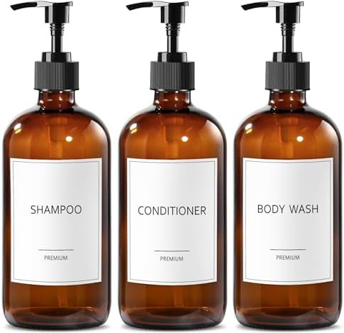 GMISUN Glass Shampoo and Conditioner Dispenser, Shower Soap Dispenser Bottles with Labels, Refill... | Amazon (US)