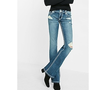 Low Rise Thick Stitch Stretch Bootcut Jeans | Express
