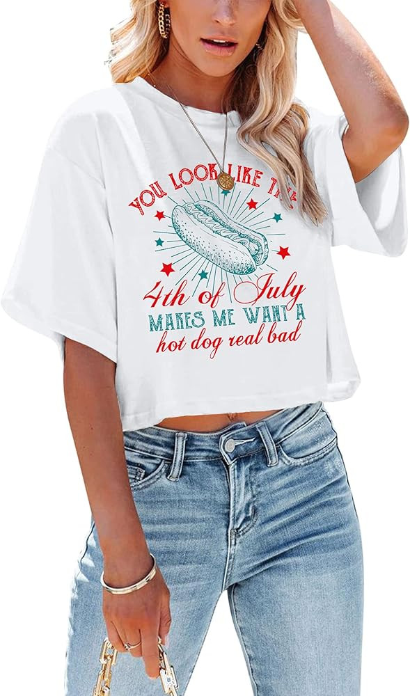 hohololo USA Crop Tops Women 4th of July Shirts Patriotic Shirt American Flag Tee Memorial Day Ts... | Amazon (US)