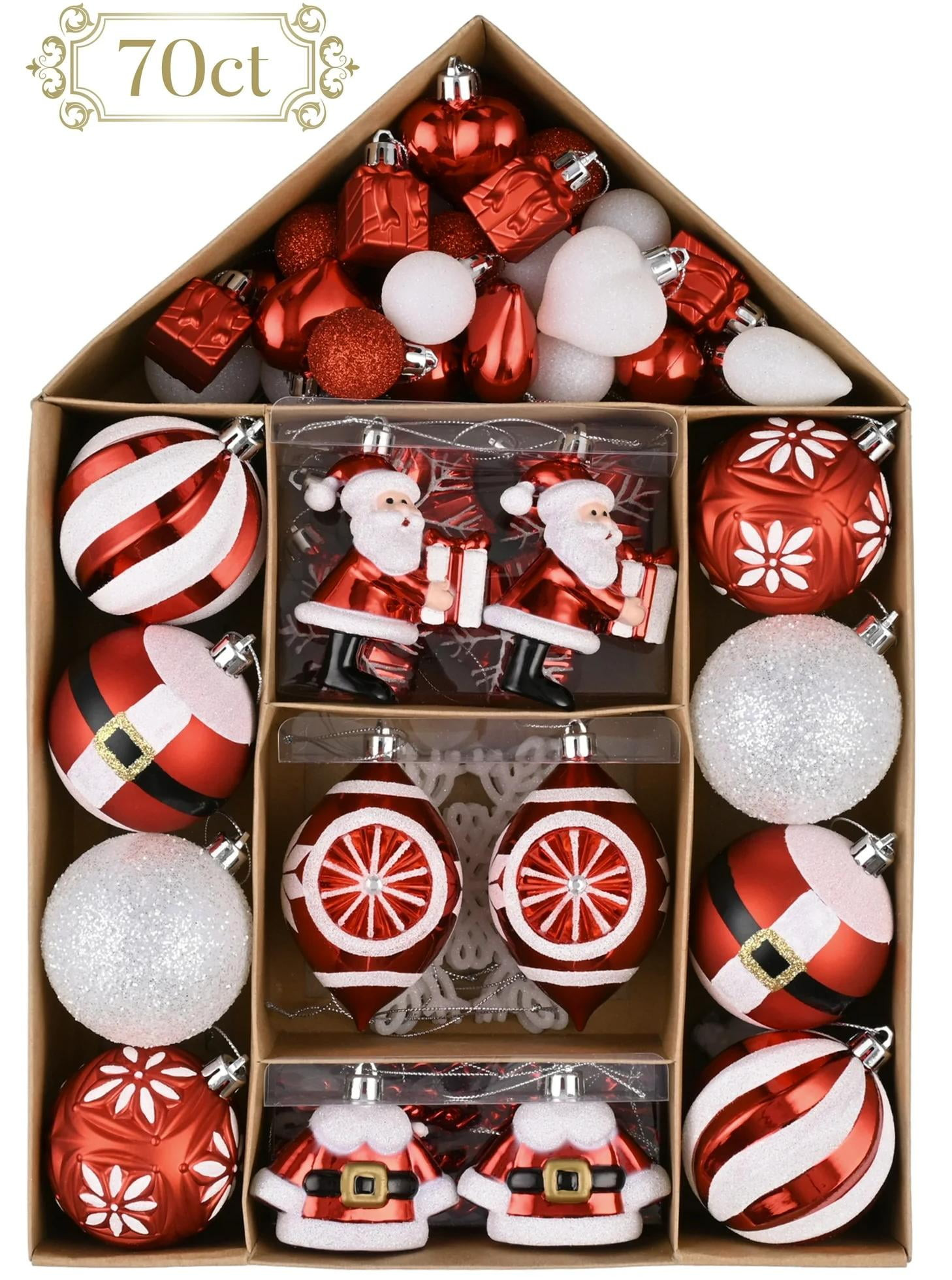 Valery Madelyn 70ct Christmas Ornaments Set, Red and White Shatterproof Christmas Tree Ornaments,... | Walmart (US)