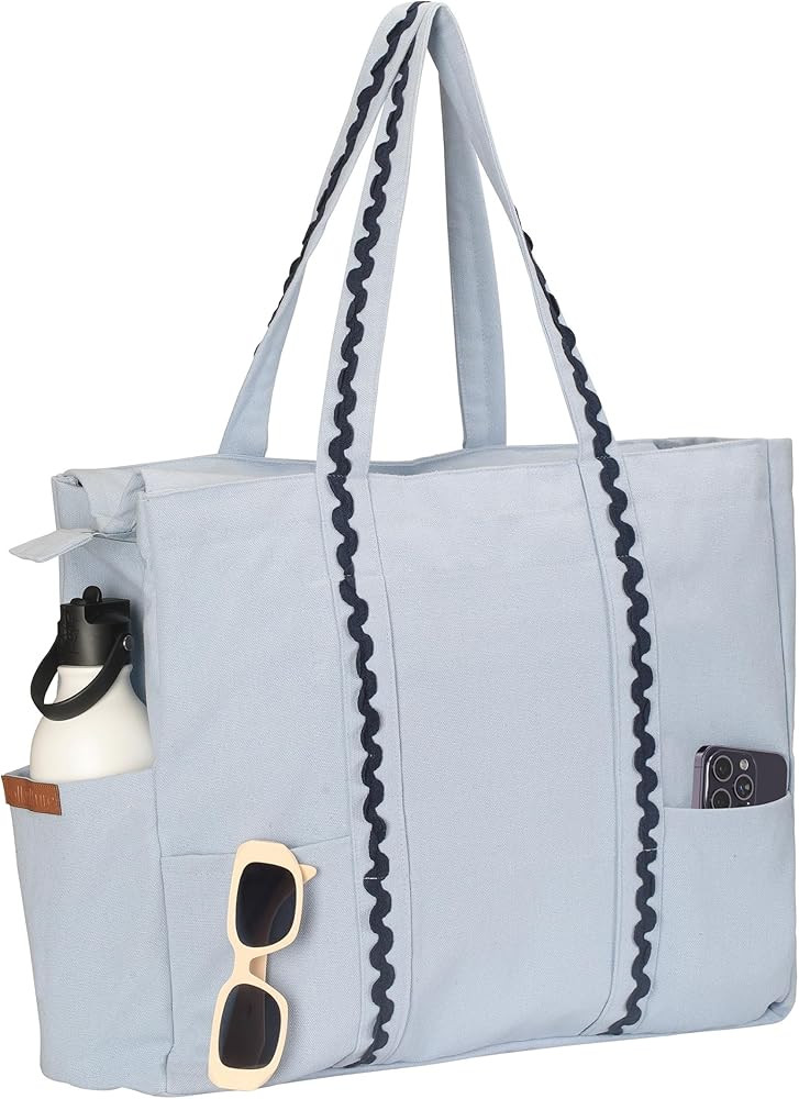 Folkulture Beach Bag For Women | Water Resistant | 17.5"x15" Travel Bag With Zipper | Large Aesth... | Amazon (US)