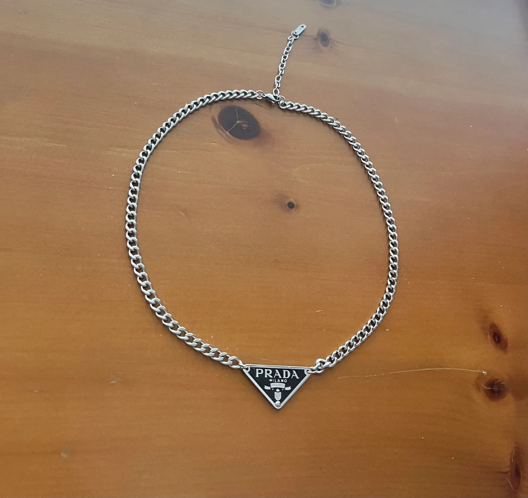 Handmade, Black Prada Triangle Necklace, Vivienne Westwood, Gift for her, Chrome hearts, | Etsy (US)