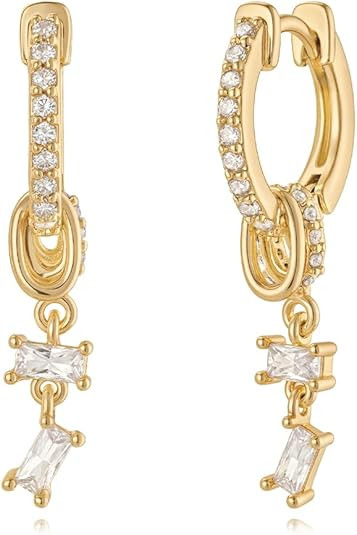 MYEARS Women Earrings Gold Huggie Hoop Dangle Drop 14K Gold Plated Small Simple Hypoallergenic Ev... | Amazon (US)