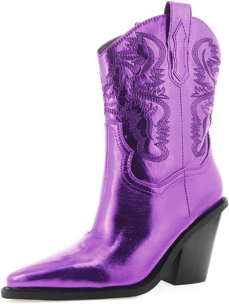 MUCCCUTE Women's Cowgirl Boots Metallic Cowboy Boots Chunky Block Heel Western Boots Ladies Vinta... | Amazon (US)
