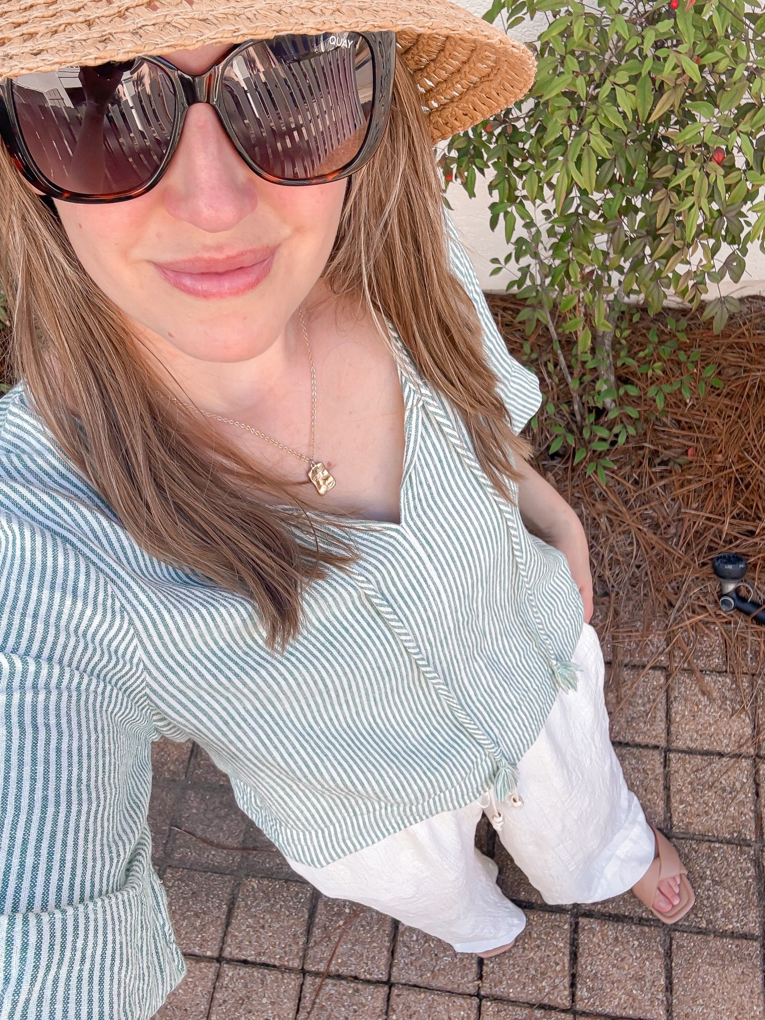 Easy summer outfit 
Wearing a medium in the top and small in the bottoms 
White pants run a little long I recommend getting short length if you’re less than 5”4 
Vacation outfit, beach outfit, linen pants, two piece set 

#LTKootd #LTKTravel