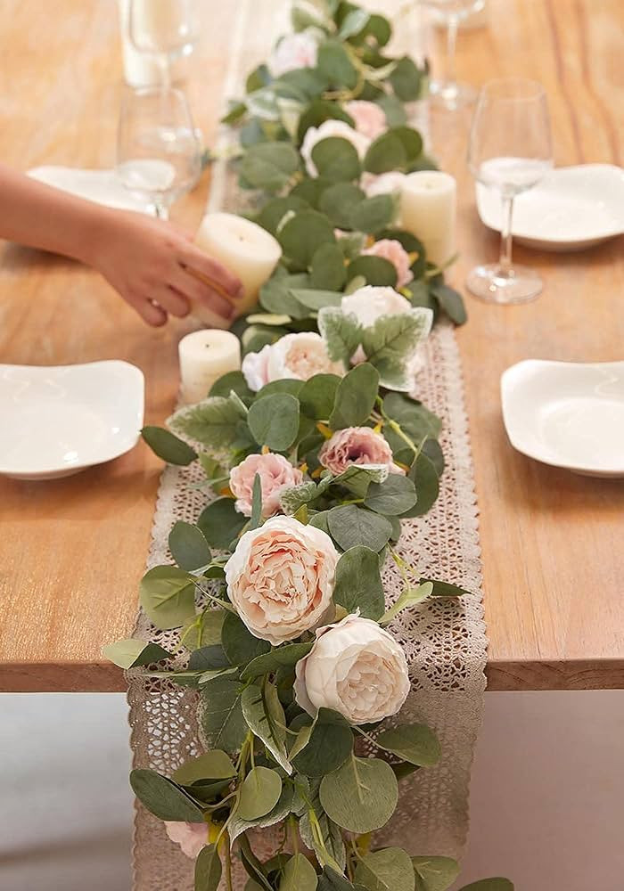 MISSPIN 2pcs Artificial Flowers Garland Spring Eucalyptus Garland Vintage Fake Flower Peony Rose ... | Amazon (US)