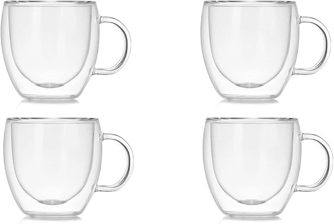AMEDY'S Set Of 4 Double Wall Espresso Mugs With Handles – Durable 5 Oz (150 ml) Espresso Cups S... | Amazon (US)