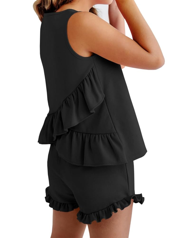 Haloumoning Girls Summer Clothing Sets Ruffle Tank Tops and Shorts Cute 2 Piece Outfits 3-10 Year... | Amazon (US)