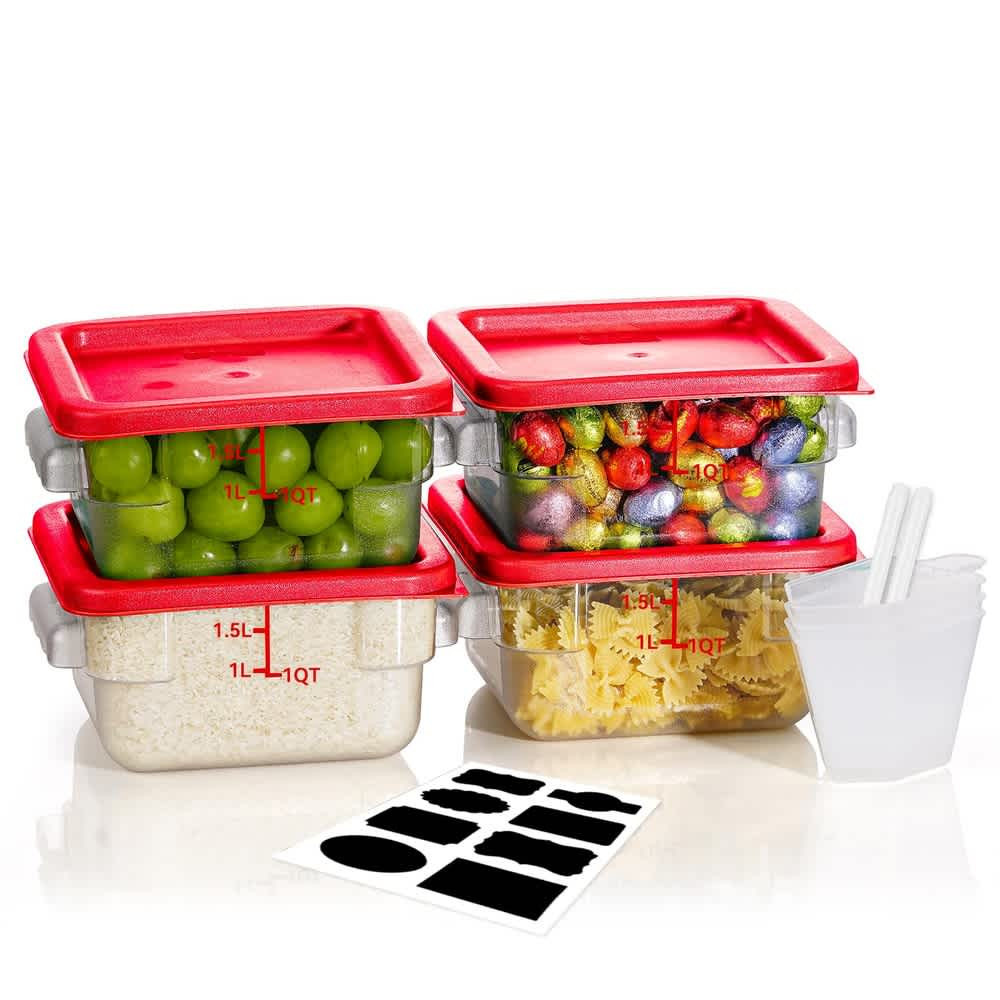 Aoibox 4 Pack 2 Quart NSF Food Storage Containers with Red Lids BPA Free Clear Square Stackable Hot and Cold Safe Includes Labels Marker Cups | Lowe's