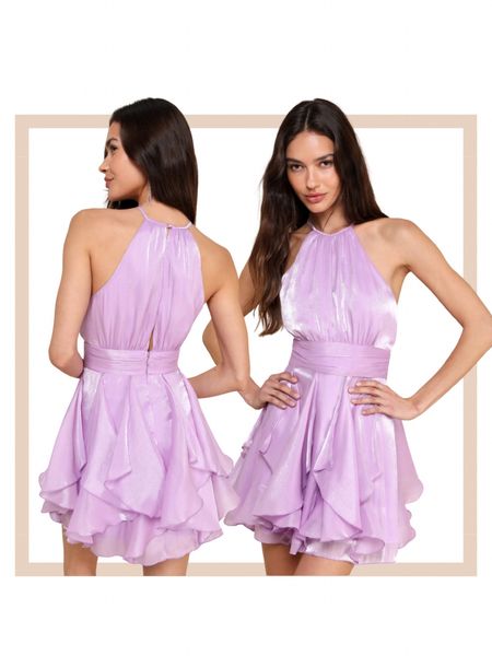 Shiny lavender organza ruffled formal party prom wedding guest mini dresss

#LTKparties #LTKfindsunder100 #LTKwedding