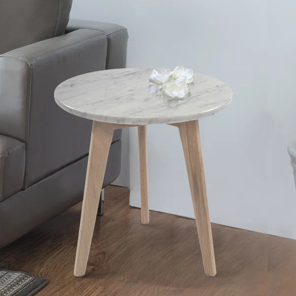 Harriette 15” Round Italian Carrara White Marble End Table | Wayfair North America