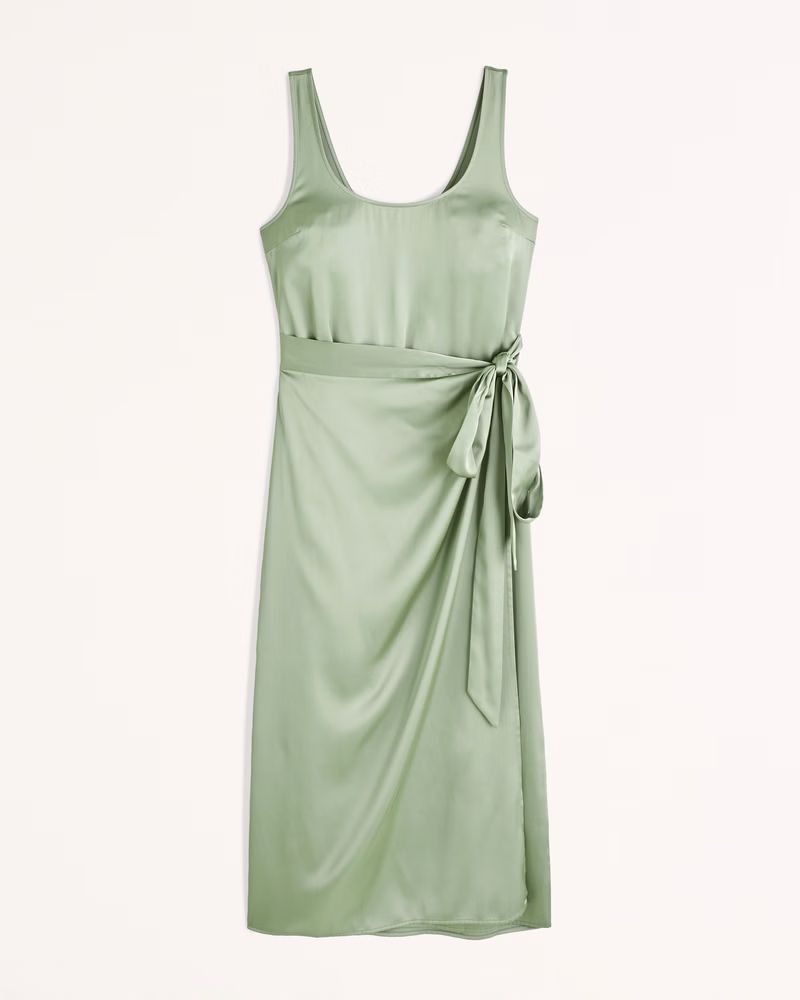 Belted Satin Slip Midi Dress | Abercrombie & Fitch (US)