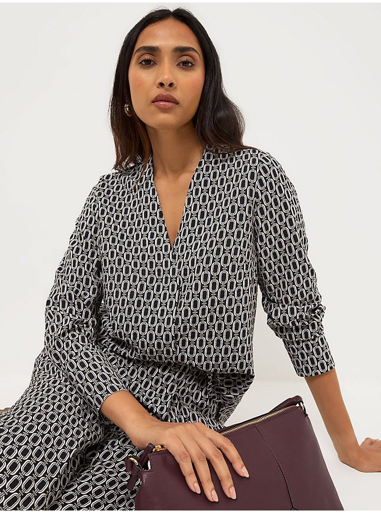 Black Chain Print V Neck Long Sleeve Blouse | George at ASDA