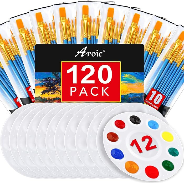 Painting Brush Palette Set, with 12 Packs of 120 Brushes and 12 Palettes,Nylon Brush Head, Suitab... | Amazon (US)