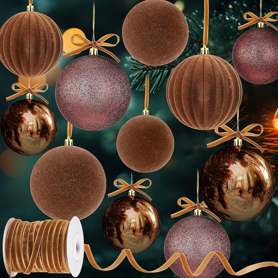 Menkxi 8 Pcs Large Velvet Christmas Balls Ornaments Shiny Glitter Flocked Christmas Tree Ornament... | Amazon (US)