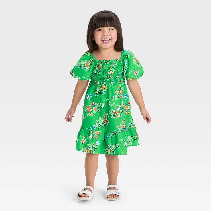 Toddler Girls' Floral Bubble Sleeve Dress - Cat & Jack™ Green | Target