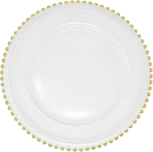 Ms Lovely Clear Glass Charger 12.6 Inch Dinner Plate With Beaded Rim - Set of 4 - Gold | Amazon (US)