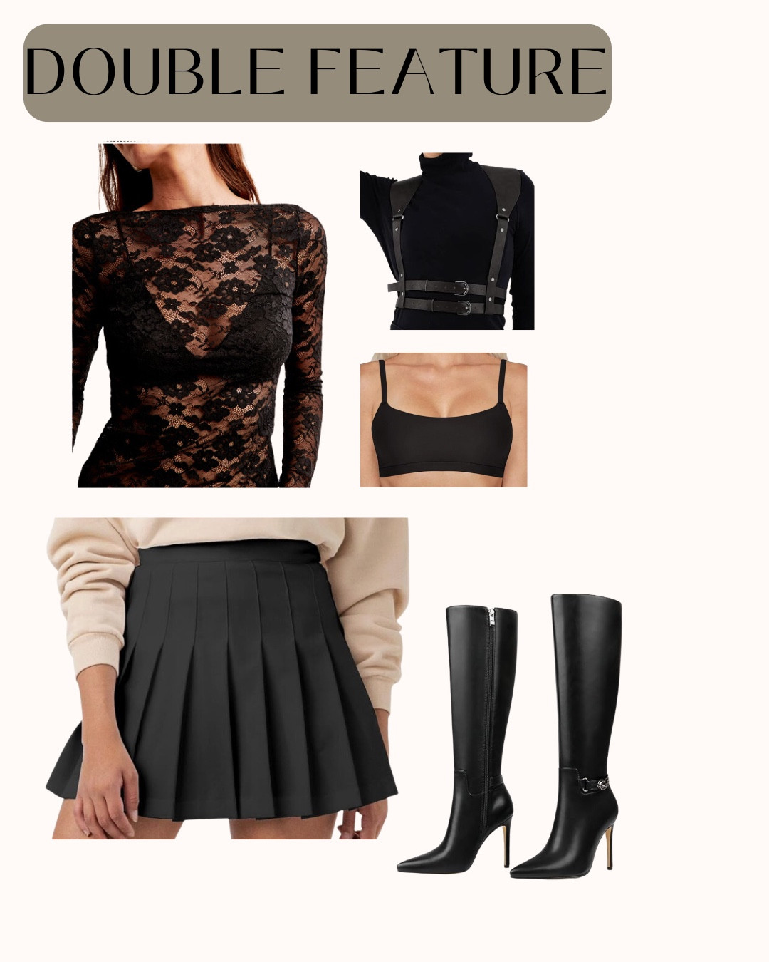 Dark academia. Date night. Monochrome. Taylor swift dupe boots. Sheer top. Pleated skirt. Knee high boots. Lace top. Fall wardrobee

#LTKParties #LTKHalloween #LTKxPrimeDay