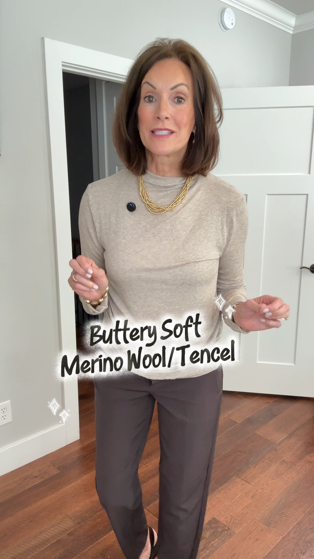 Buttery soft 17% merino wool with Tencel tee and mock neck! The perfect layering pieces 

Discount Code: C202LOVE15

Several colors available 
I sized up to an XLarge but the large would be fine on me 

The brown pants might be sold out by now but other colors available. Wearing size 6 tall 

Fleece lined Leggings - large 
Use : ANNIEKXSPANX

HOLIDAY STYLE 
Casual style
Layering Style 

#LTKTall #LTKStyleTip #LTKHoliday