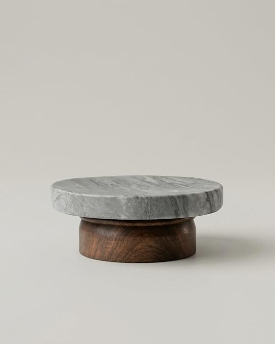 astavohome Grey Marble & Walnut Round Pedestal Display Riser, 4.7 x 2 in | Amazon (US)