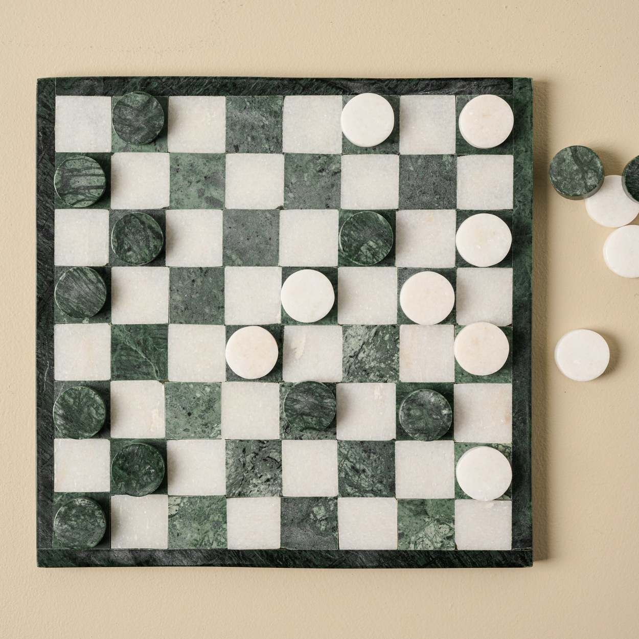 Green and White Marble Checkers Set | Magnolia
