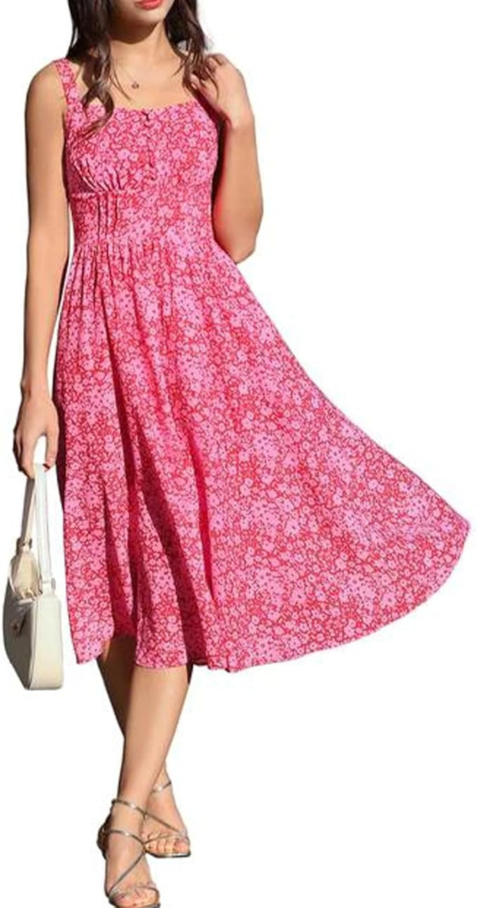 Belle Poque 2026 Summer Floral Dress for Women Sleeveless A-line Sundress Elegant Midi Flowy Beac... | Amazon (US)