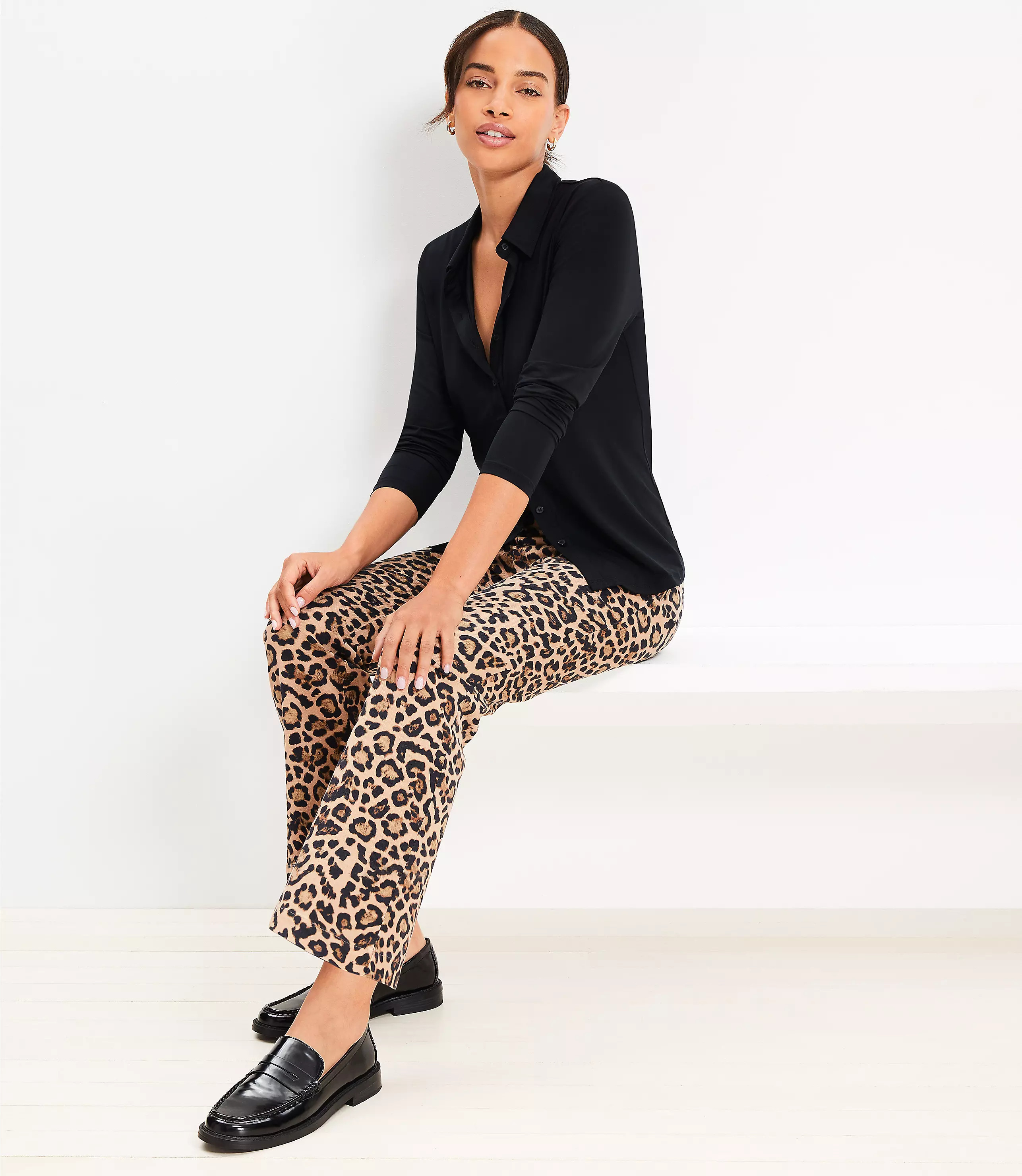 Side Zip Ankle Flare Pants in Leopard Print Twill | LOFT