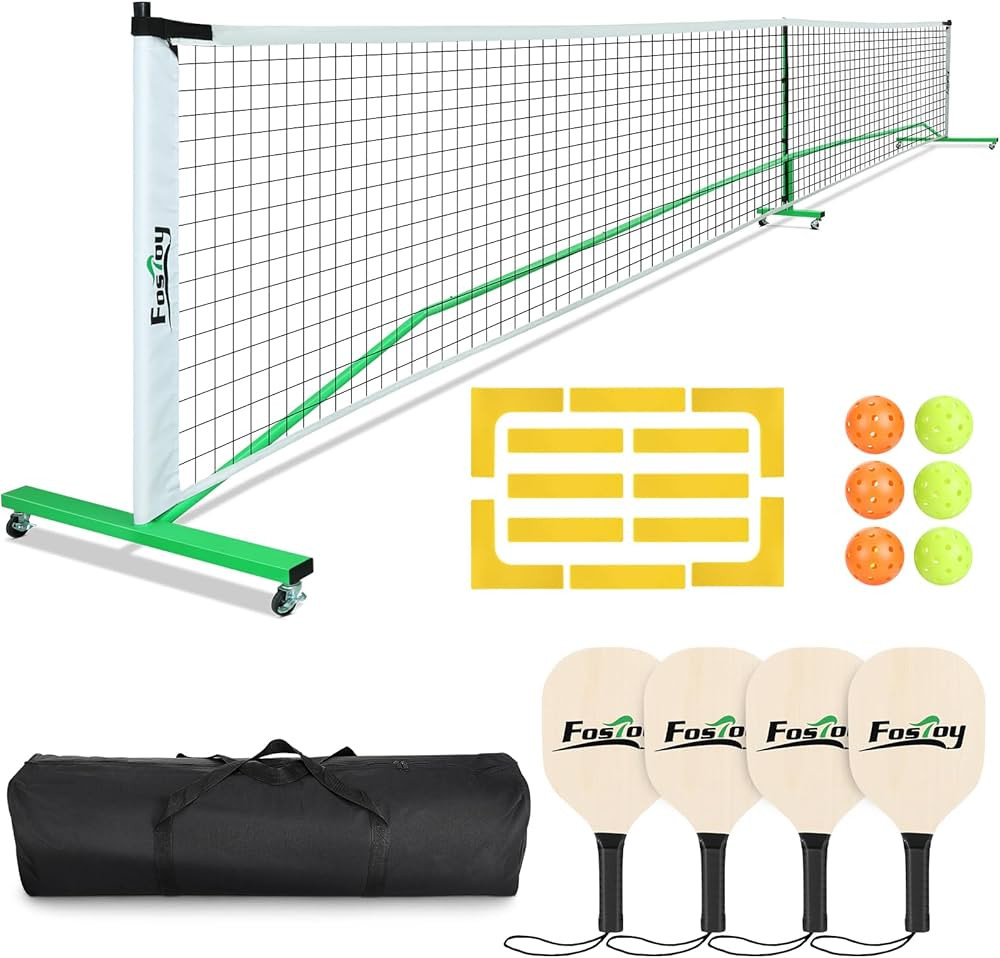 Fostoy Pickleball Net Set with Wheels, 22 FT Regulation Size, Court Marker, 4 Paddles & 6 Pickleb... | Amazon (US)