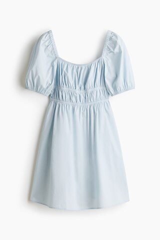H & M - Puff-Sleeved Poplin Dress - Light Blue | H&M (US + CA)