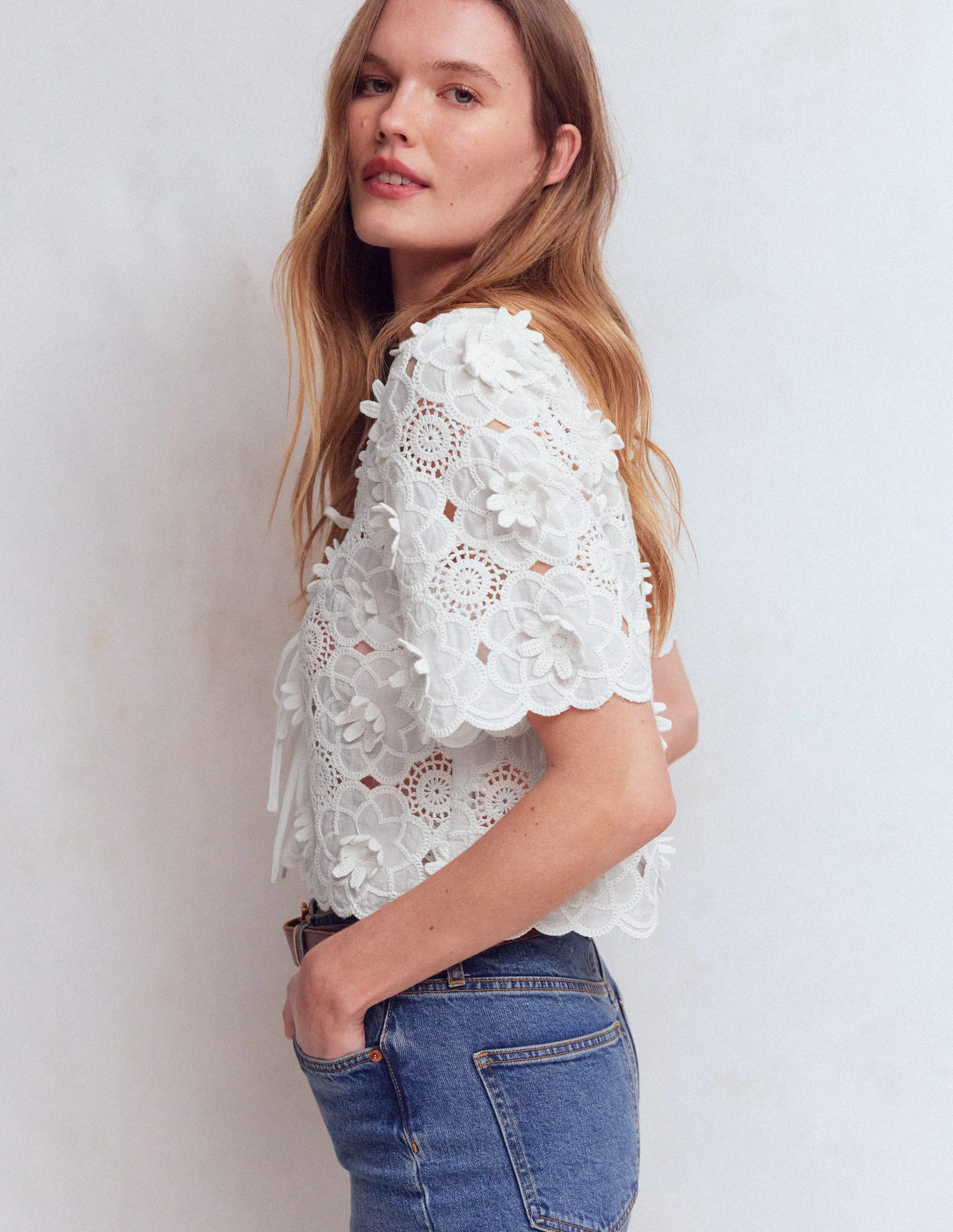 Tie Front Lace Top-White | Boden (US)
