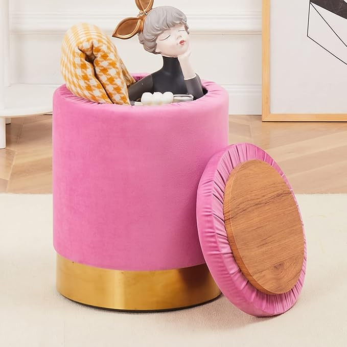 Mxfurhawa Velvet Storage Ottoman Multipurpose Footrest Stool with Metal Base Modern Round Vanity ... | Amazon (US)