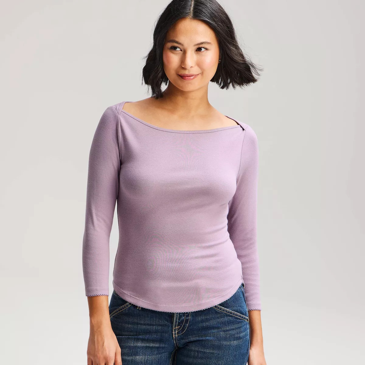 Women's 3/4th Sleeve Boat Neck Shirttail T-Shirt - Wild Fable™ Black S | Target