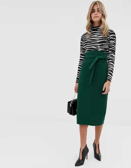 ASOS DESIGN high waist midi skirt with tie | ASOS US