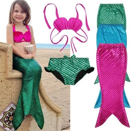 3PCS Girl Kids Mermaid Tail Swimmable Bikini Set Bathing Suit Fancy Costume 3-9Year | Walmart (US)
