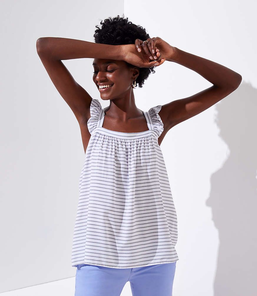 Petite Striped Ruffle Tank | LOFT