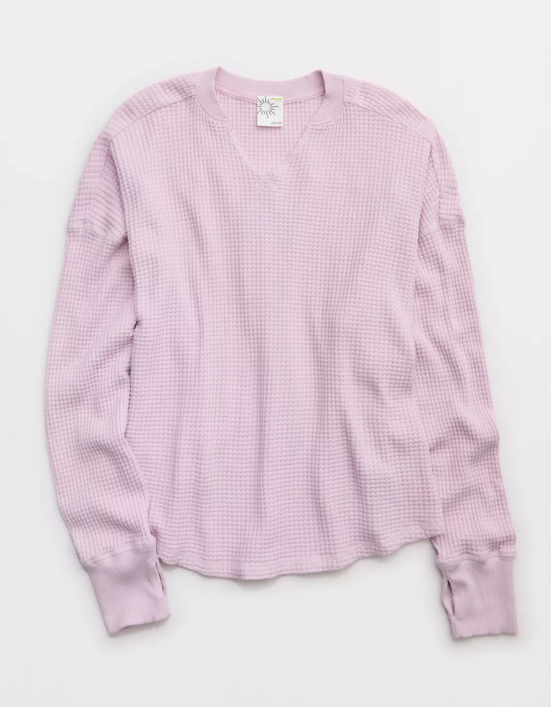 OFFLINE By Aerie Wow! Waffle Notch Neck Long Sleeve T-Shirt | American Eagle Outfitters (US & CA)