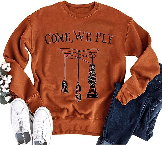 Long Sleeve Casual Sweatshirt For Women Halloween Come We Fly Funny Letter Graphic Pullover Fleec... | Amazon (US)