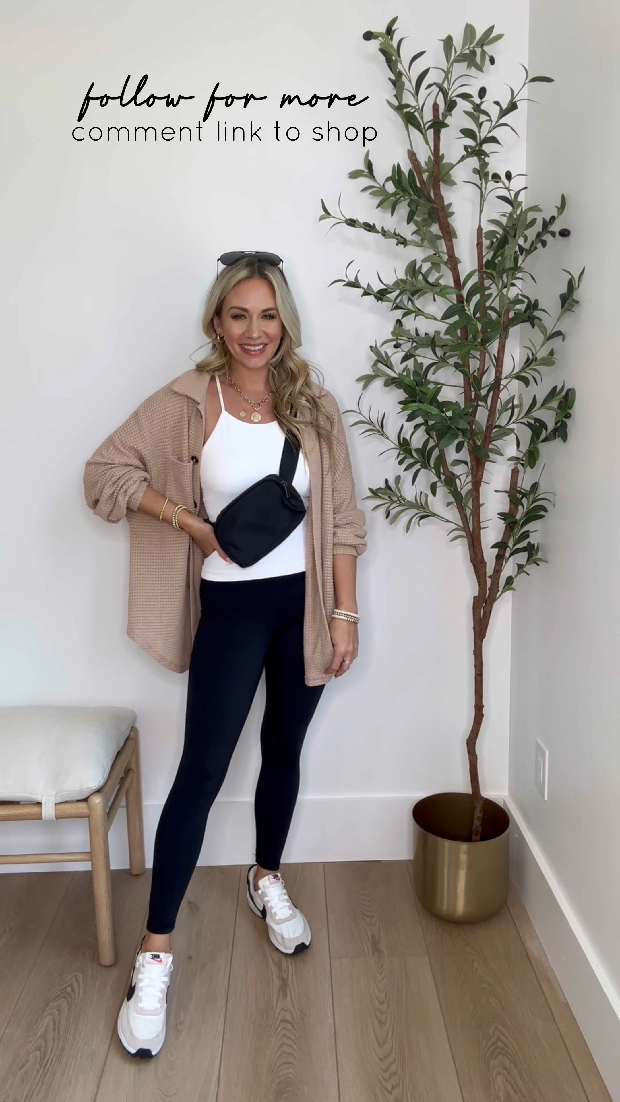 Amazon fall transition outfit // Nike sneakers are on major sale + additional extra 20% off with code SCHOOL20. Sneakers run tts but if in between go up. 

wearing a small in tank, small in waffle knit button down, and xs in leggings (7/8 length). All run tts. 

Fall outfit. Fall style. Neutral sneaker. Ootd. Mom style. Mom fashion. Fall fashion. Travel outfit. Travel style  

#LTKBacktoSchool #LTKshoecrush #LTKsalealert