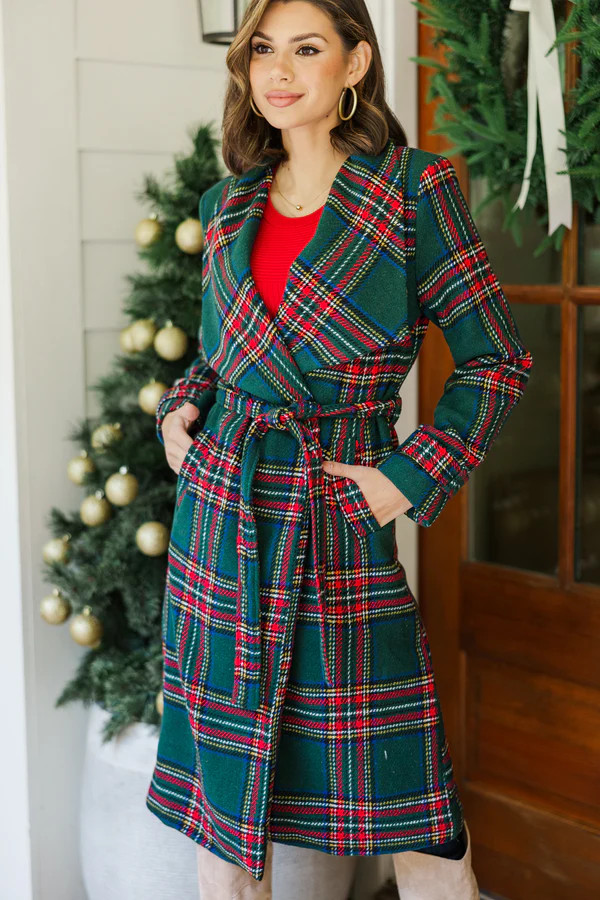 All The Love Green Plaid Coat | The Mint Julep Boutique
