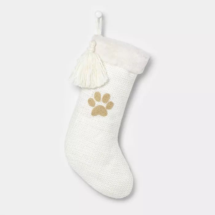 Luxe Knit Monogram Paw Print Christmas Stocking Gold - Wondershop™ | Target