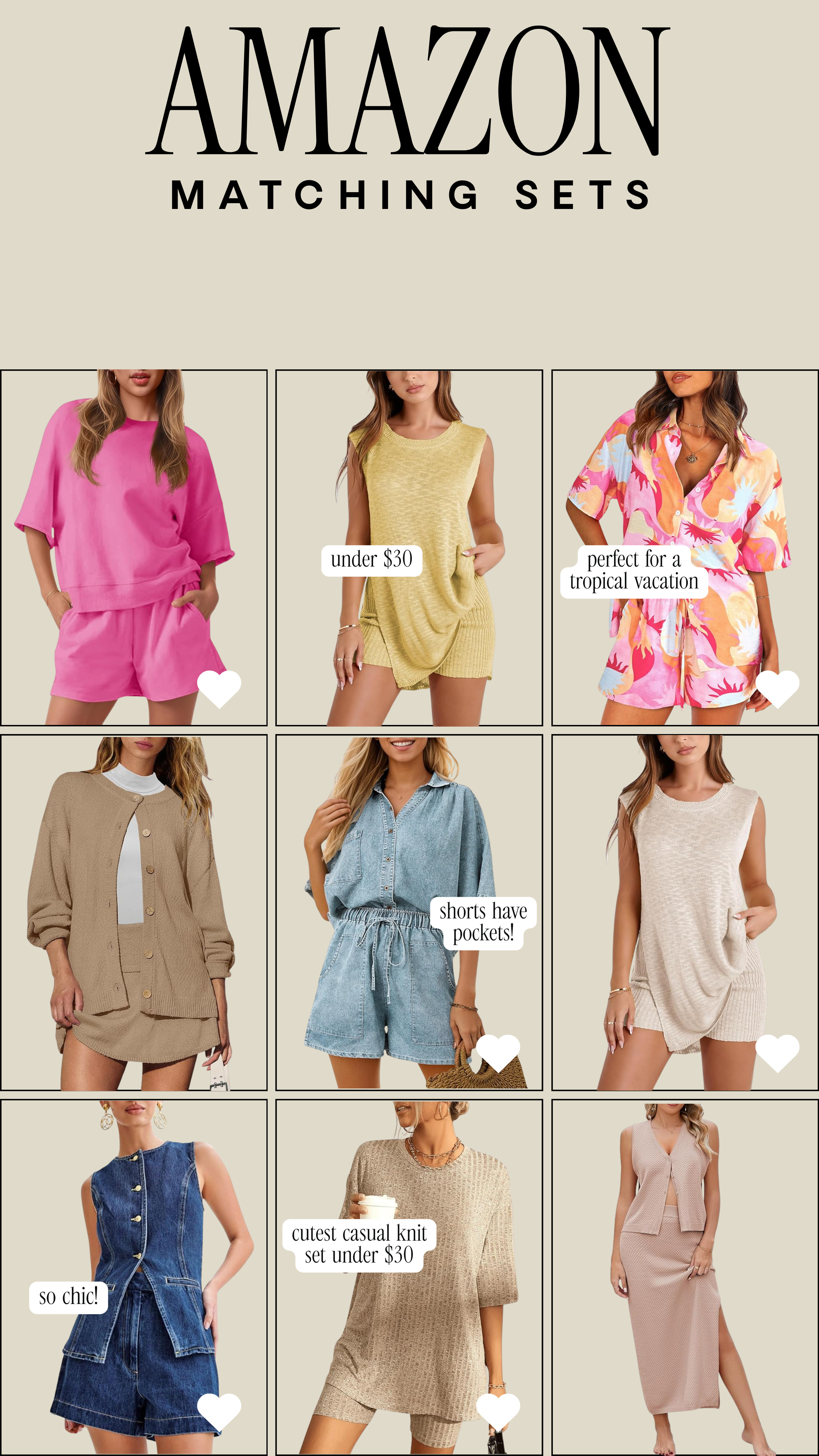 Amazon matching sets! So many of these sets would be perfect if you're headed on a vacation!

amazon finds, amazon matching sets, neutral sets, tropical vacation style, vacation sets, matching sets 

 #LTKSeasonal #LTKFindsUnder50 #LTKFindsUnder100