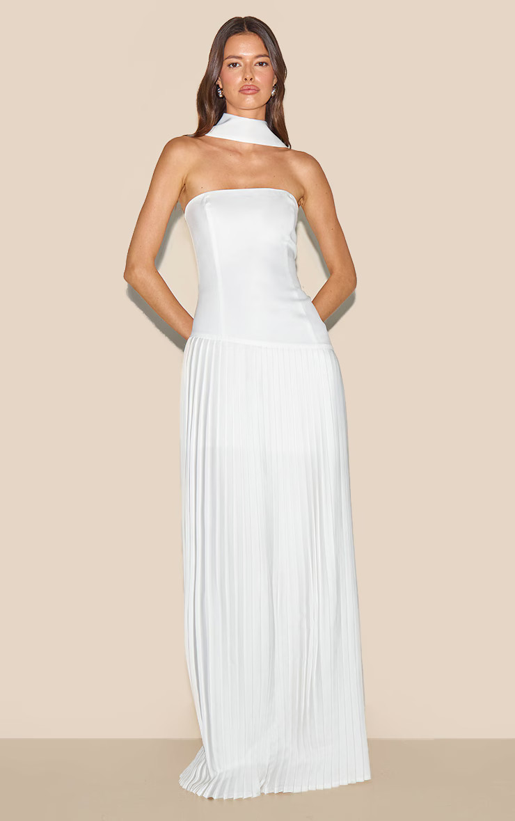 Cream Woven Asymmetric Pleated Maxi Dress | Pretty Little Thing (Australia & New Zealand)