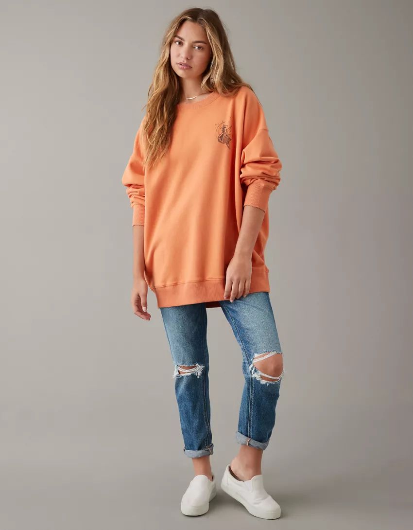 AE Oversized Halloween Miller Graphic Sweatshirt | American Eagle Outfitters (US & CA)